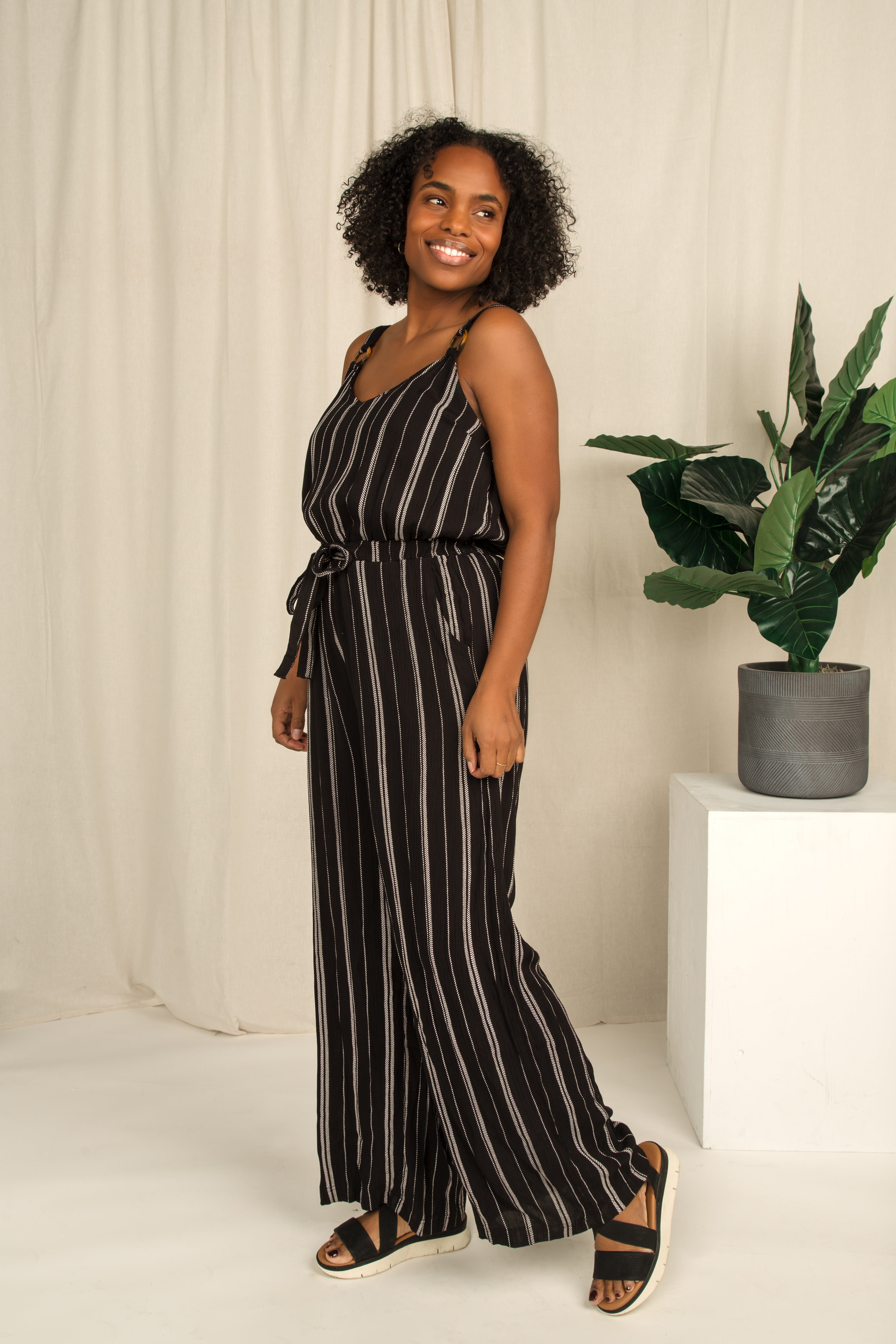 Black & White Striped Jumpsuit