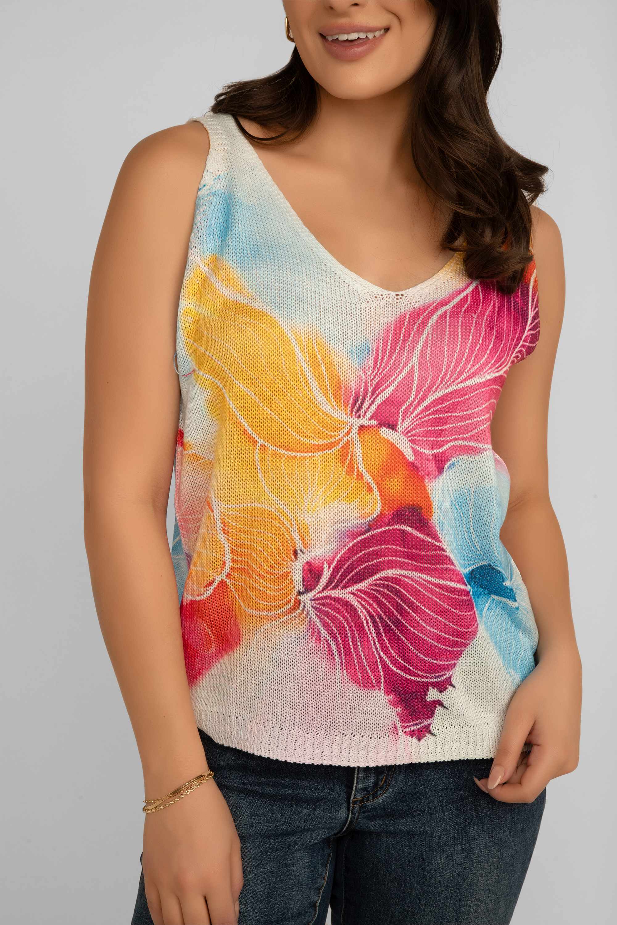 Lightweight Knit Colourful Floral Print Tank