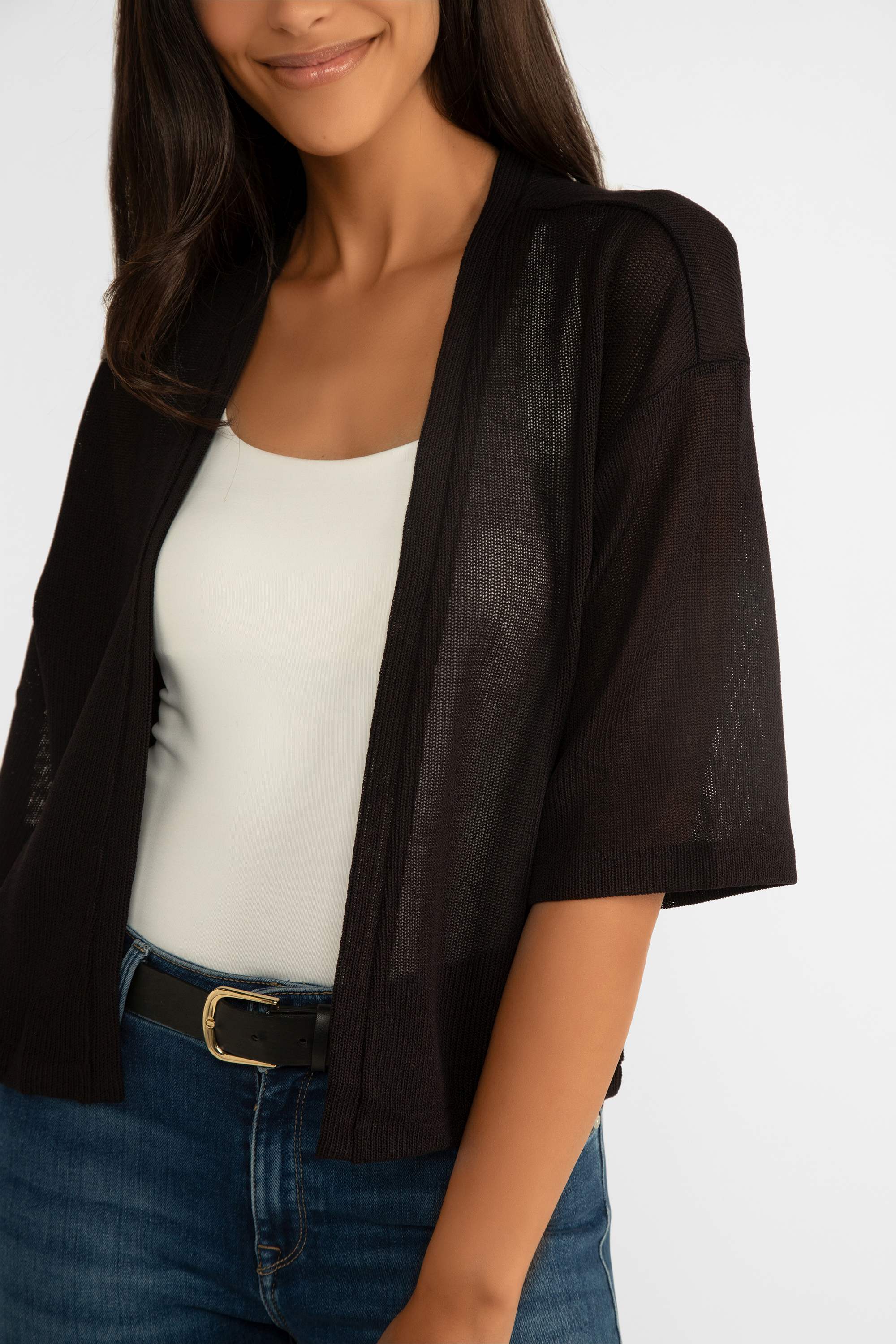 Elbow Sleeve Open Cropped Cardigan