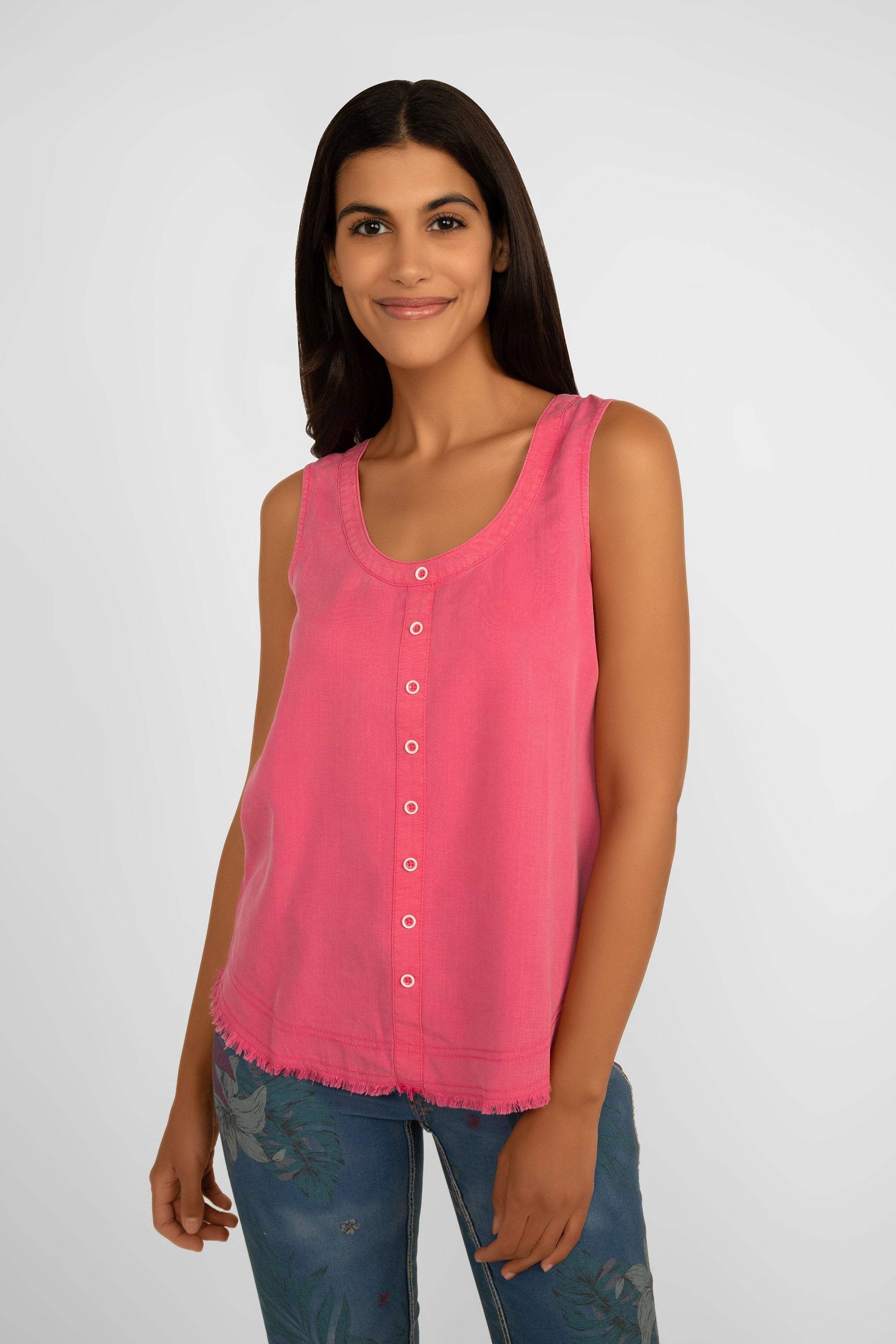 Tencel Tank Top With Button Front