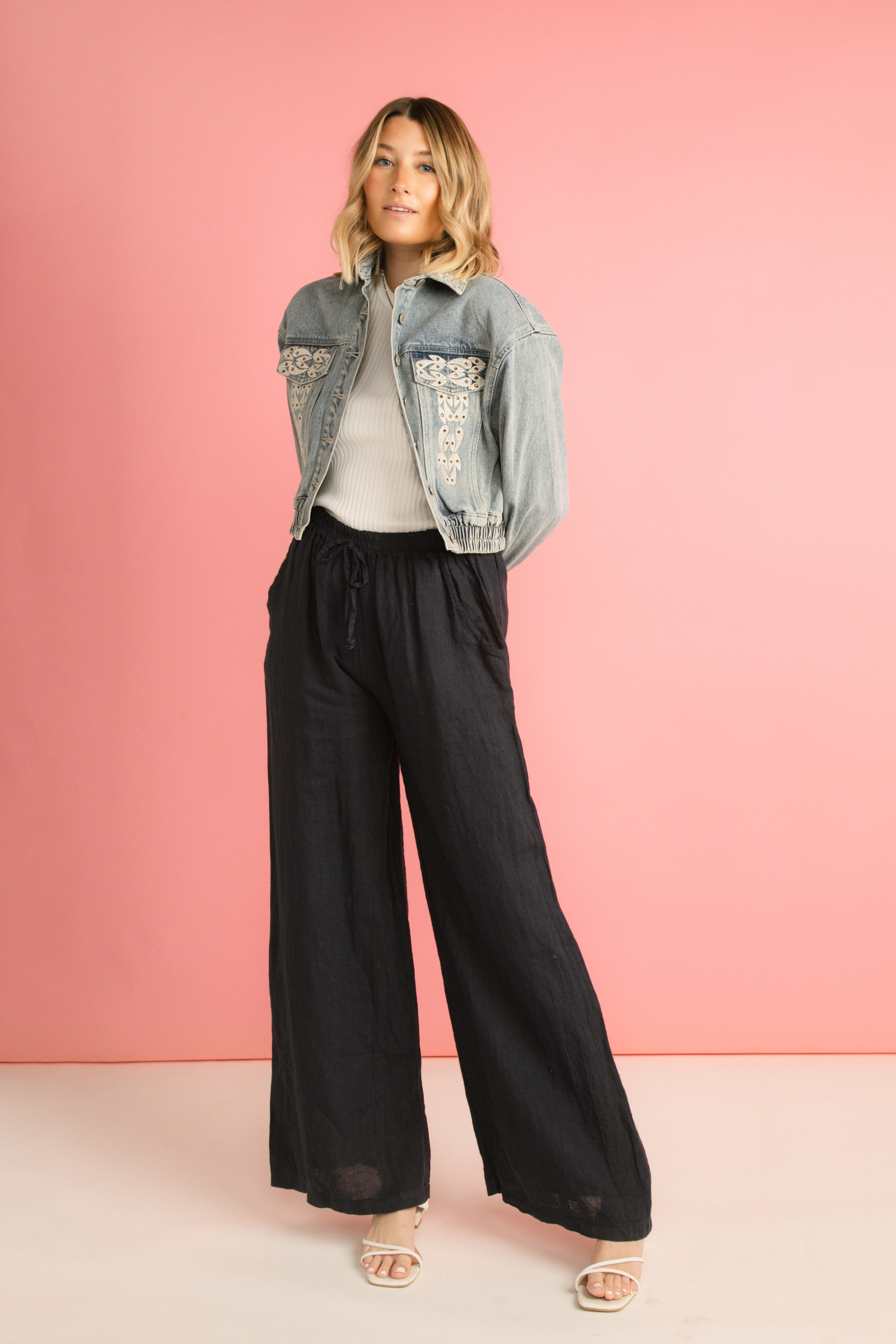 Pull On Wide Leg Linen Pants