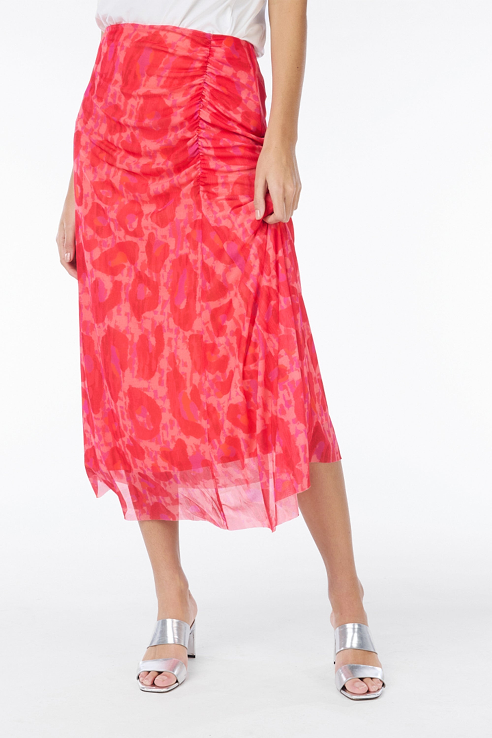 Mesh Pink Animal Print Midi Skirt