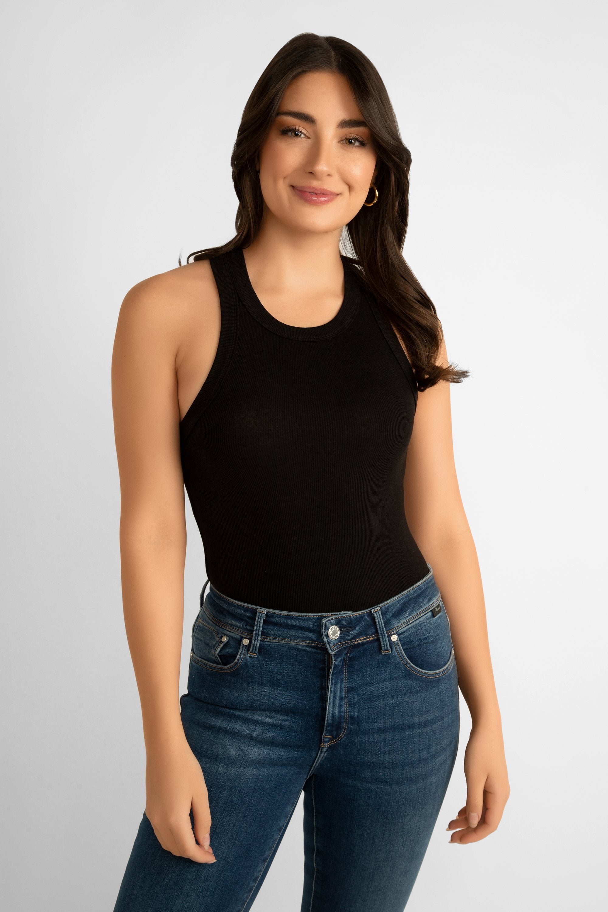 Pink Martini (TO-679542) The Danika Top - Women's Classic Ribbed Knit, Racerback Tank Top in Black