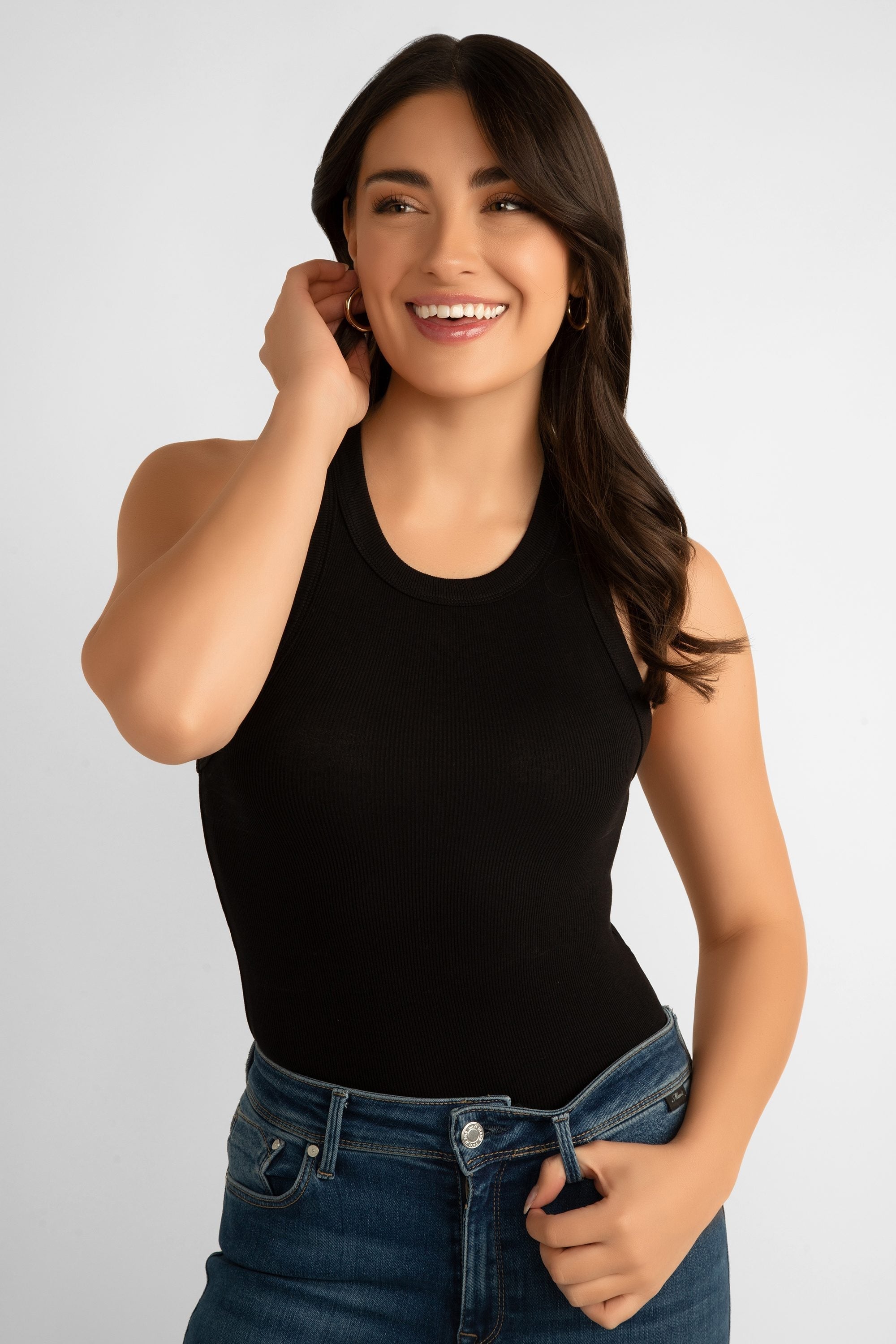 Pink Martini (TO-679542) The Danika Top - Women's Classic Ribbed Knit, Racerback Tank Top in Black