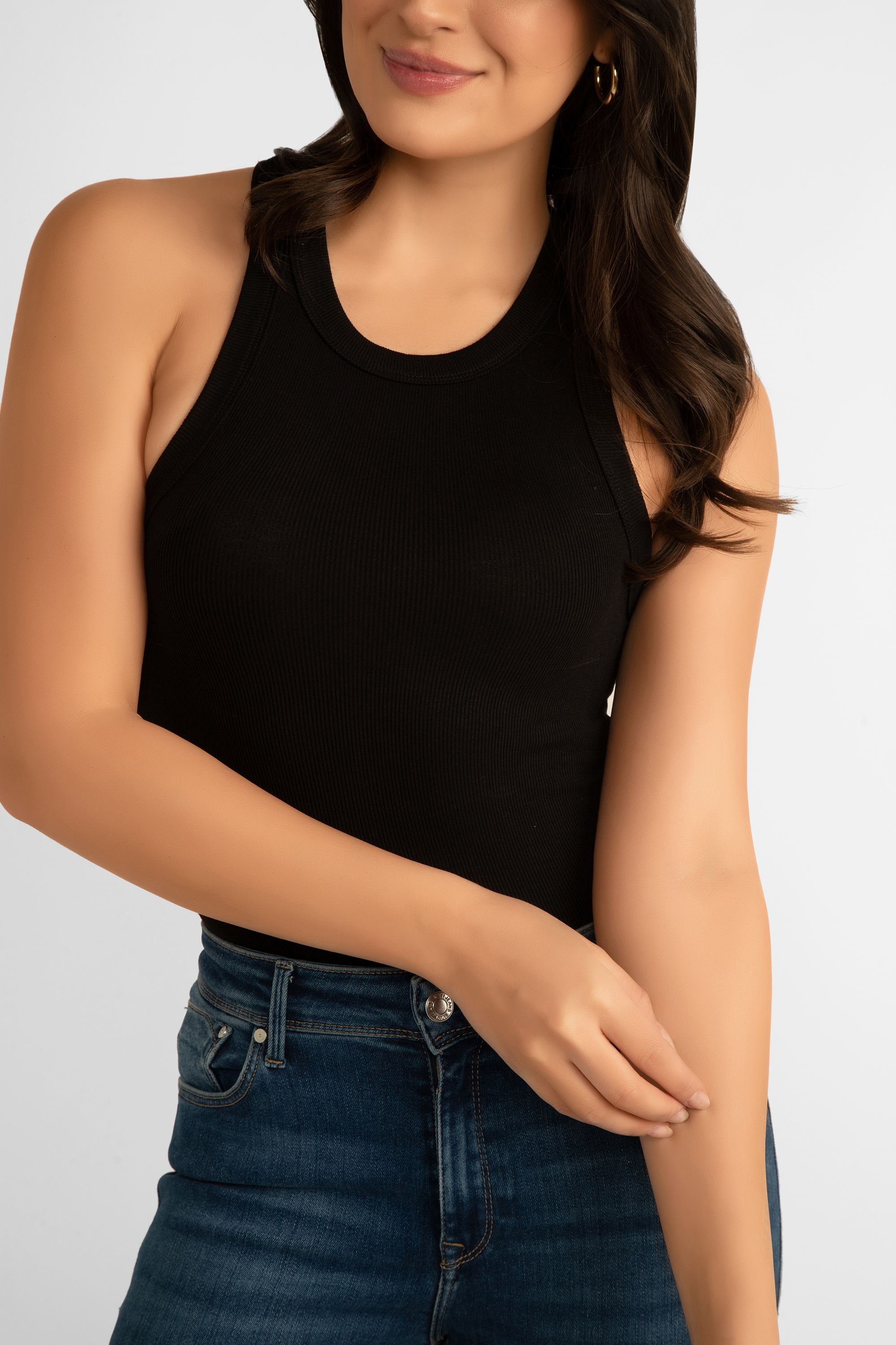 Pink Martini (TO-679542) The Danika Top - Women's Classic Ribbed Knit, Racerback Tank Top in Black