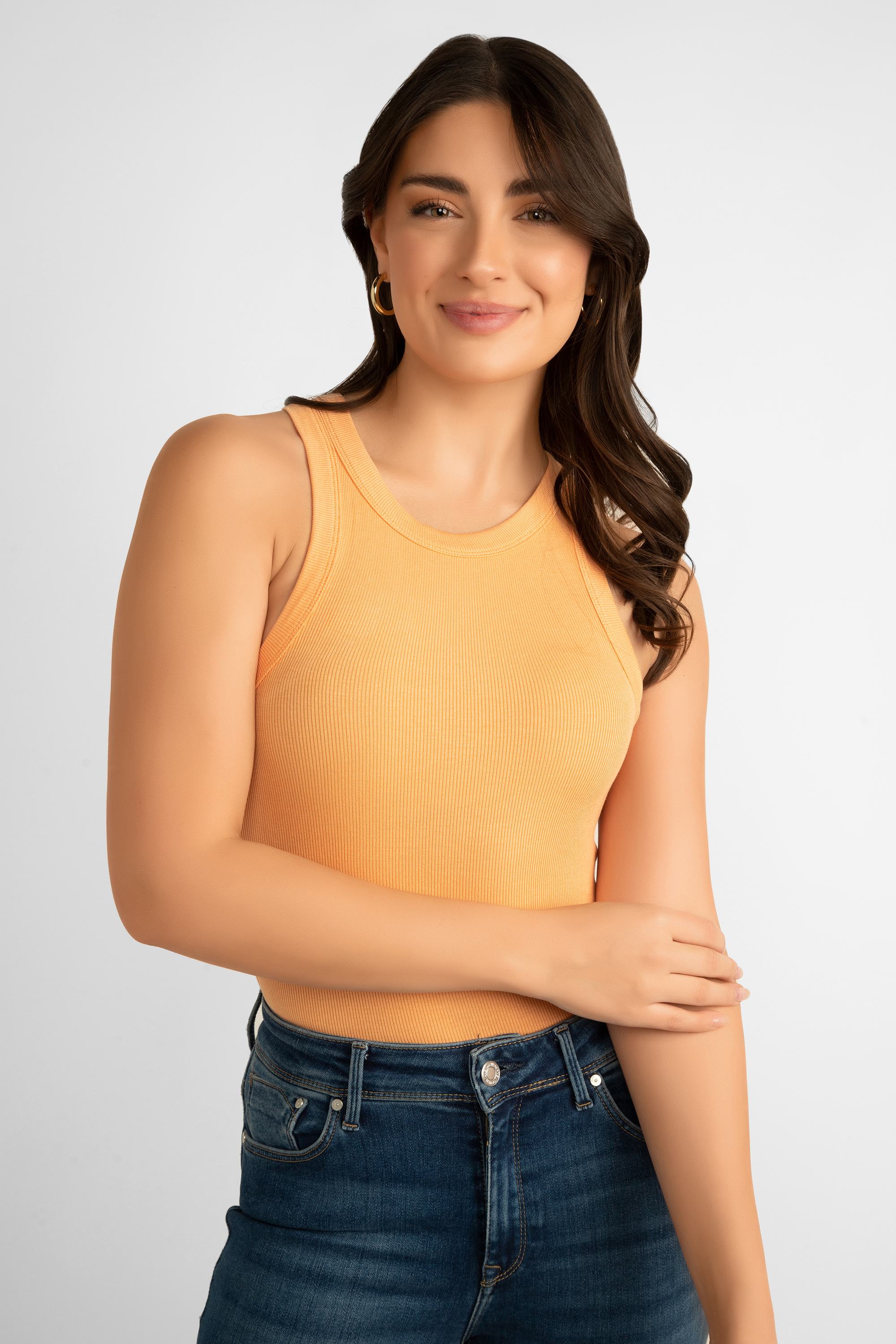 Pink Martini (TO-679542) The Danika Top - Women's Classic Ribbed Knit, Racerback Tank Top in Orange