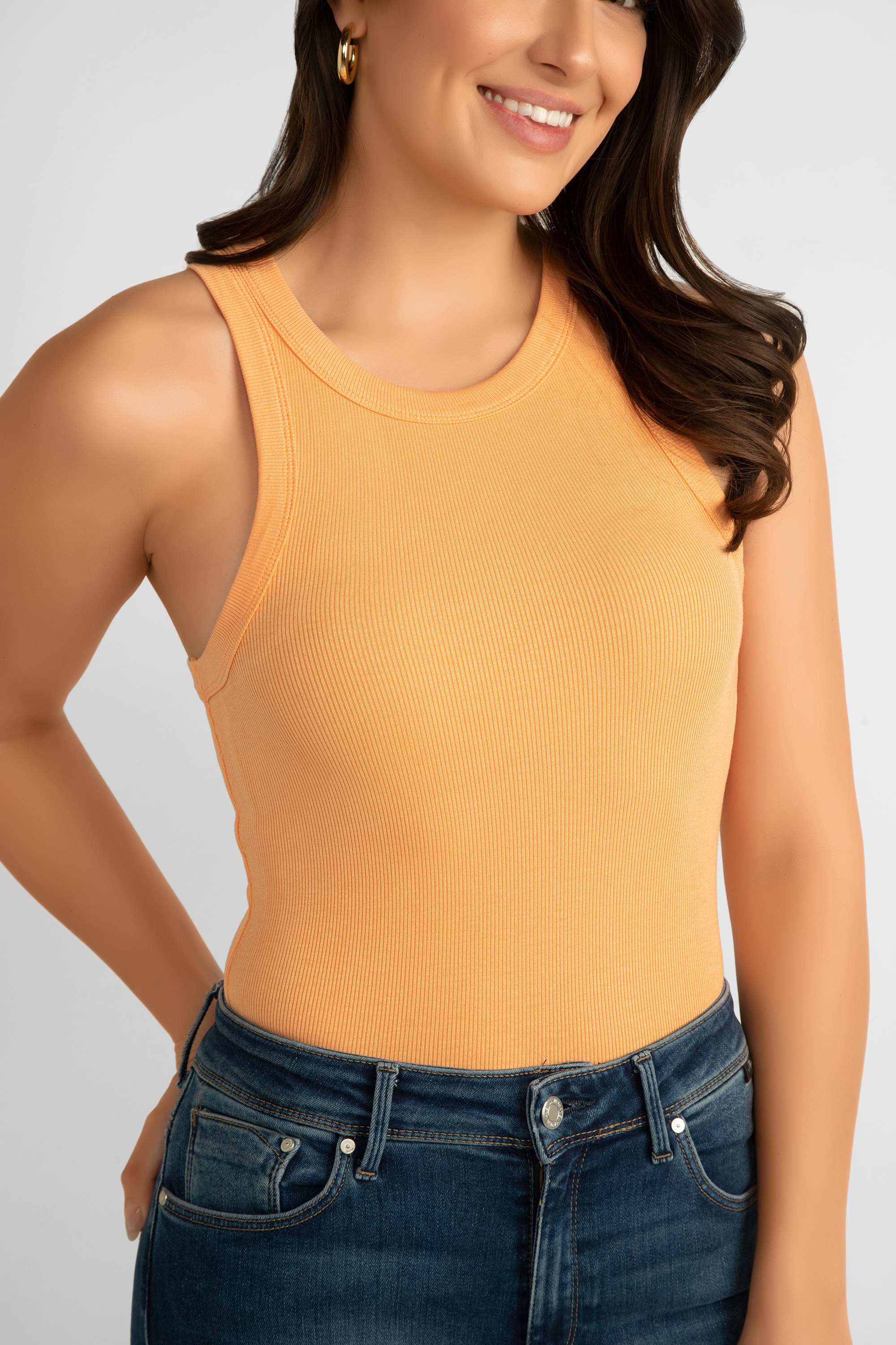 Pink Martini (TO-679542) The Danika Top - Women's Classic Ribbed Knit, Racerback Tank Top in Orange