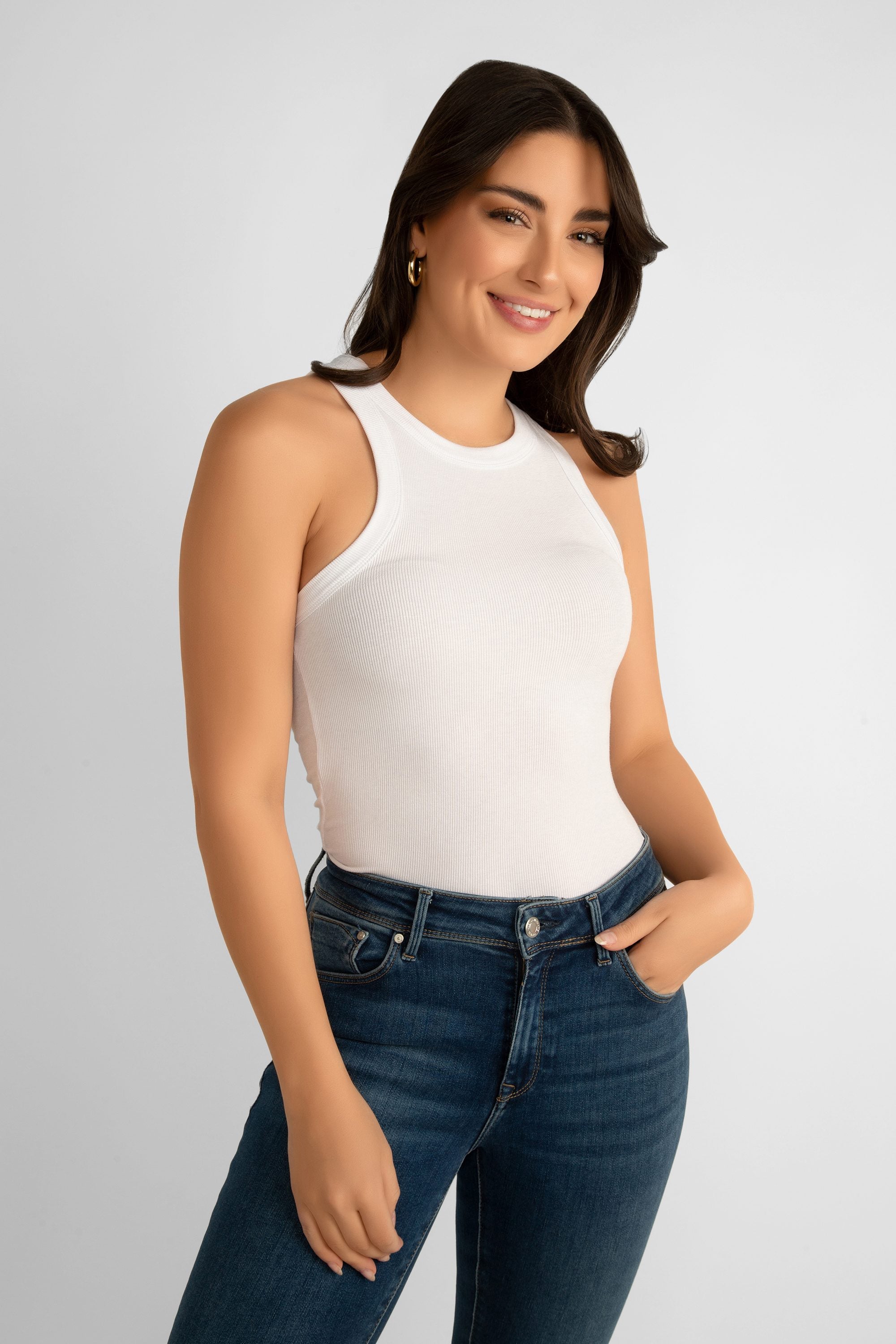 Pink Martini (TO-679542) The Danika Top - Women's Classic Ribbed Knit, Racerback Tank Top in White