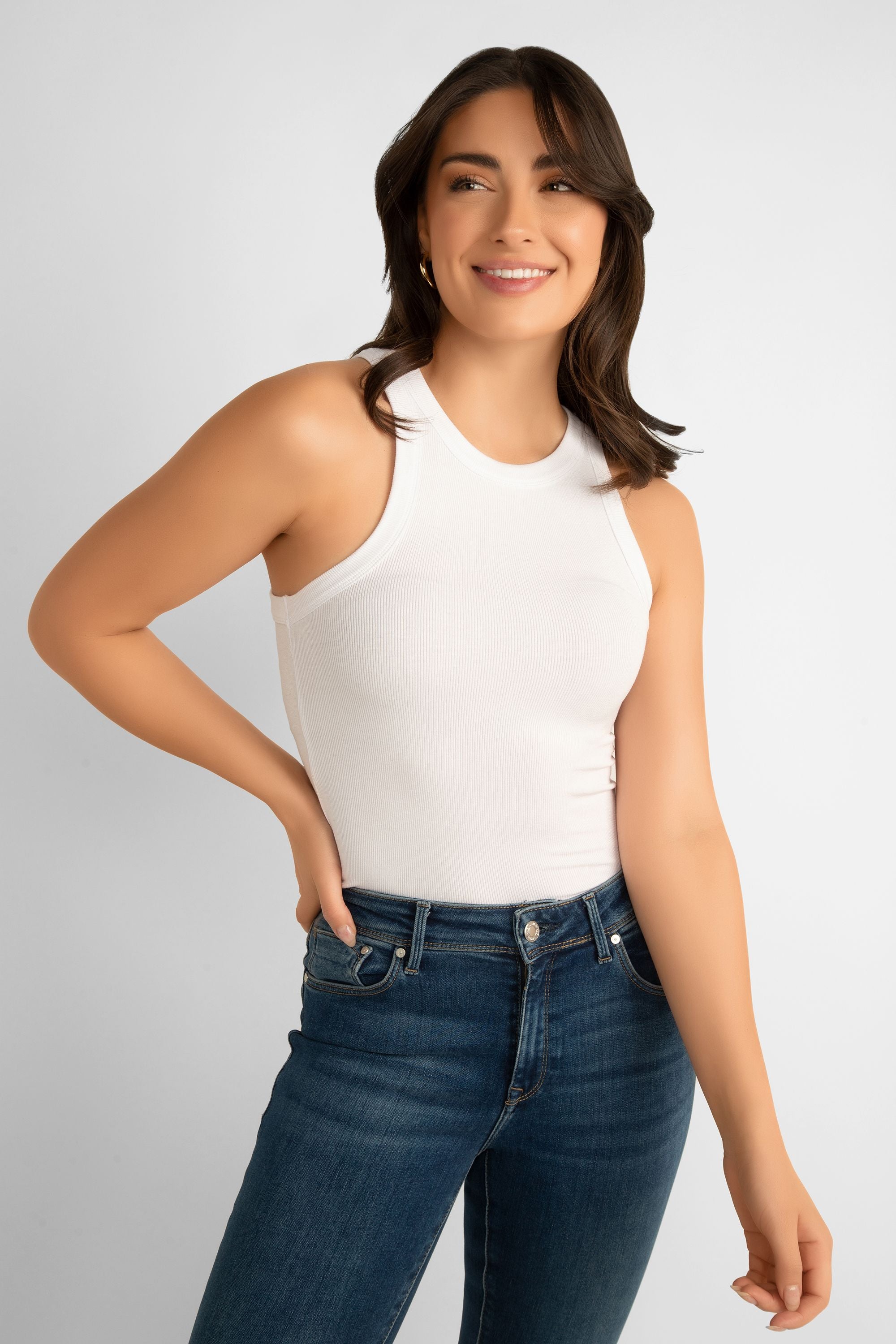 Pink Martini (TO-679542) The Danika Top - Women's Classic Ribbed Knit, Racerback Tank Top in White