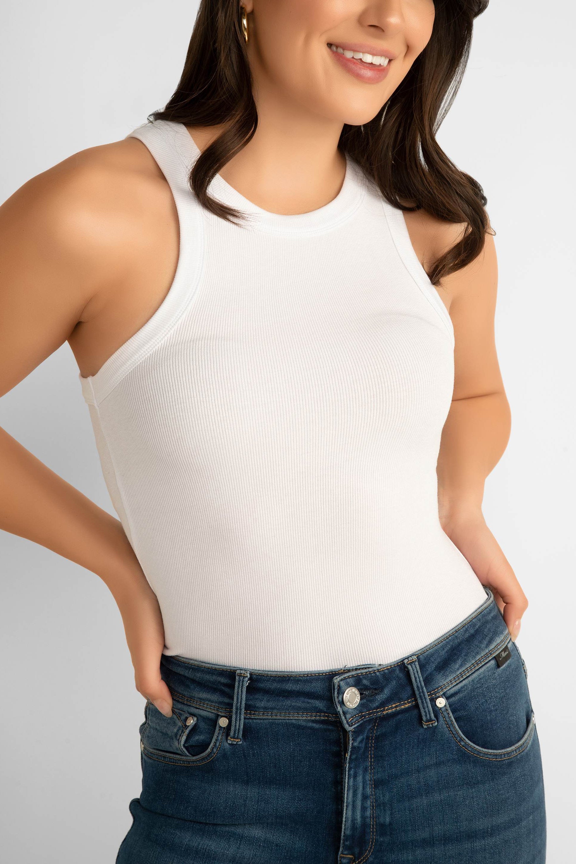 Pink Martini (TO-679542) The Danika Top - Women's Classic Ribbed Knit, Racerback Tank Top in White