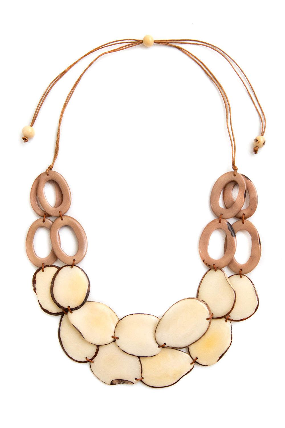 Organic Tagua Jewelry (SC1711) Africa Necklace, two strand chunky necklace with brown and cream tagua nut slice beads