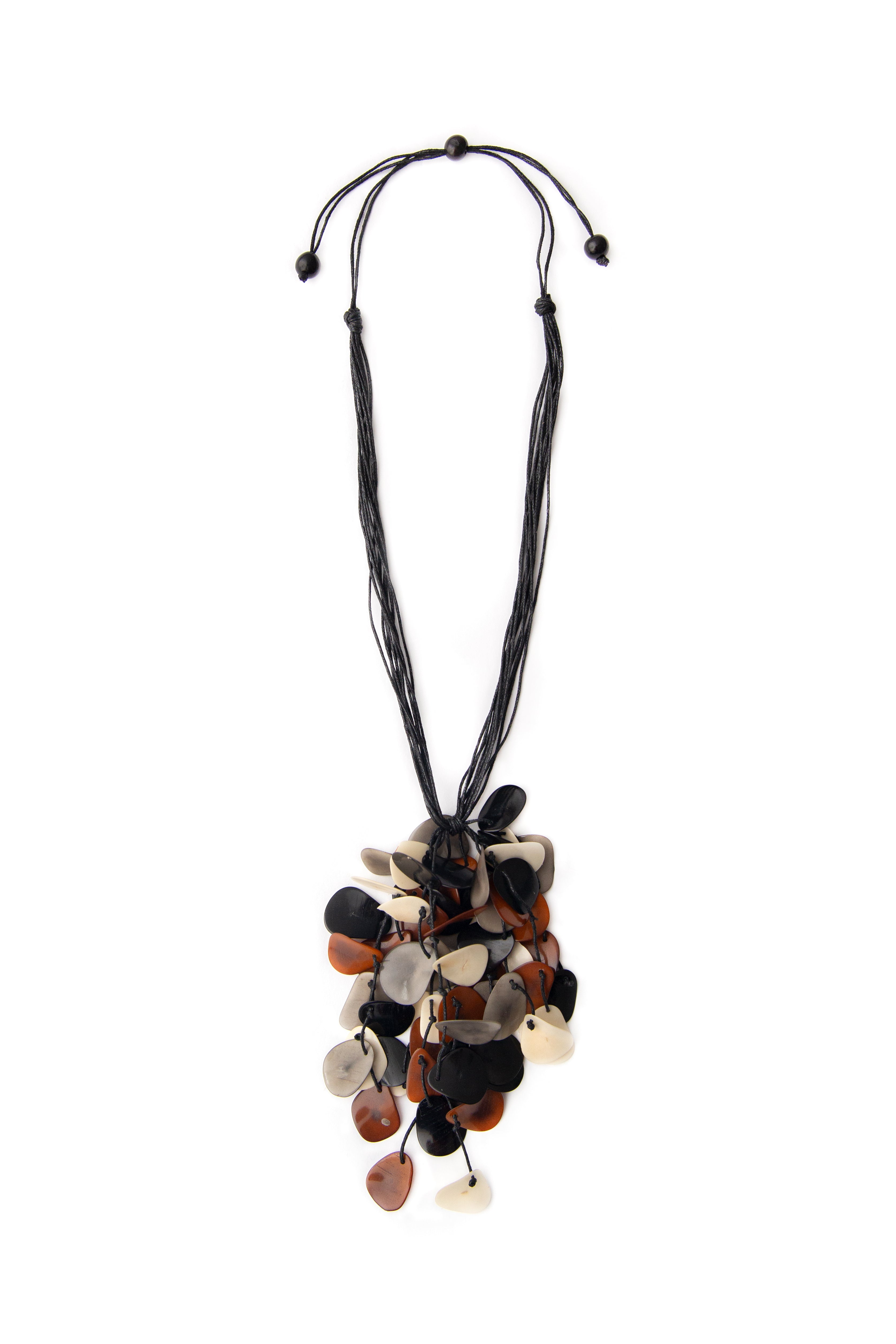 Organic Tagua Jewelry (SC1722) Carter Necklace - A multi-coulor cluster of sliced tagua nut beads on an adjustable cord
