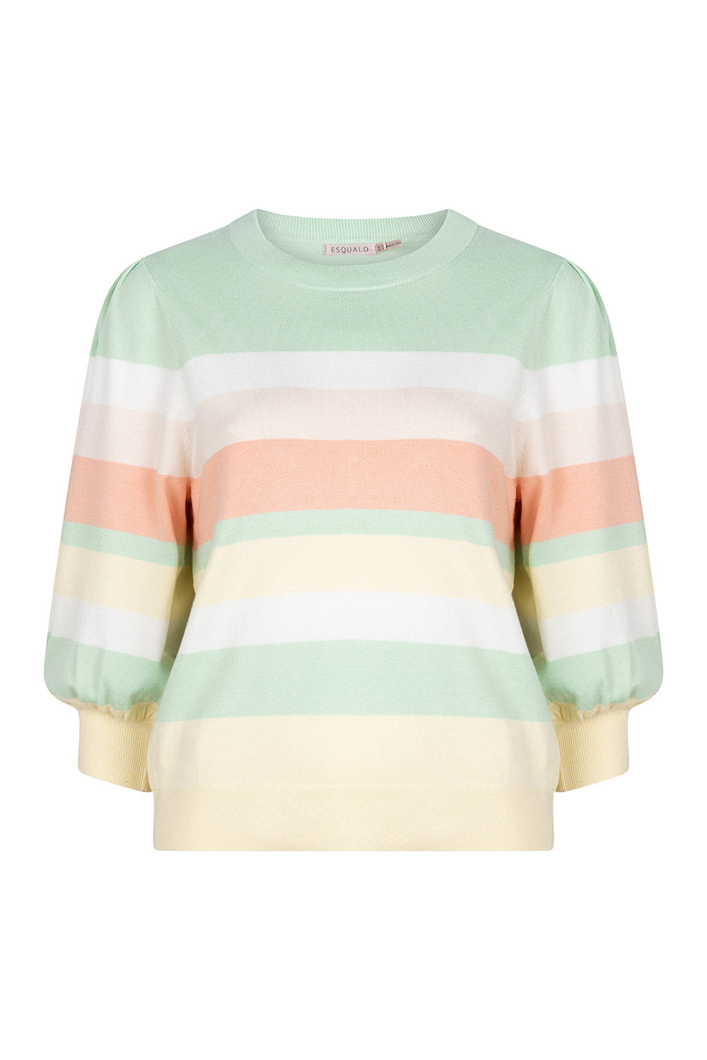 Esqualo (SP2407024) Women's 3/4 Sleeve Pastel Striped Sweater in pastel green, yellow & pink