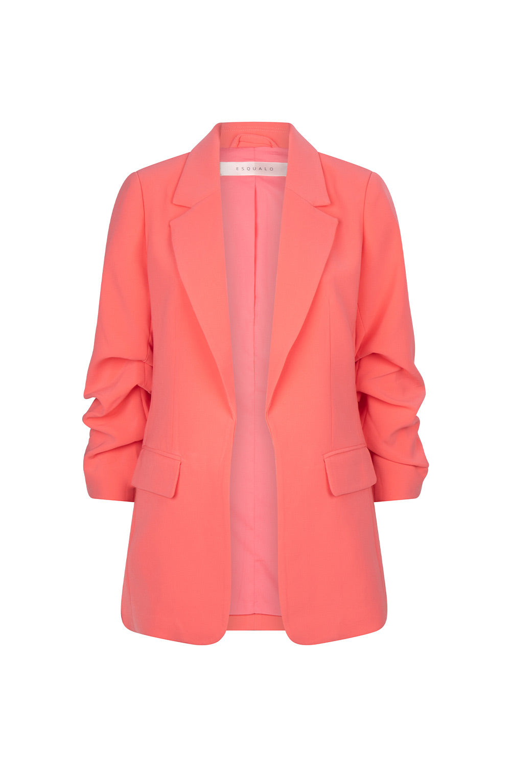 Esqulao (SP2410023) Women's Ruched 3/4 Sleeve Open Front Blazer with Flap Pockets in Strawberry Pink