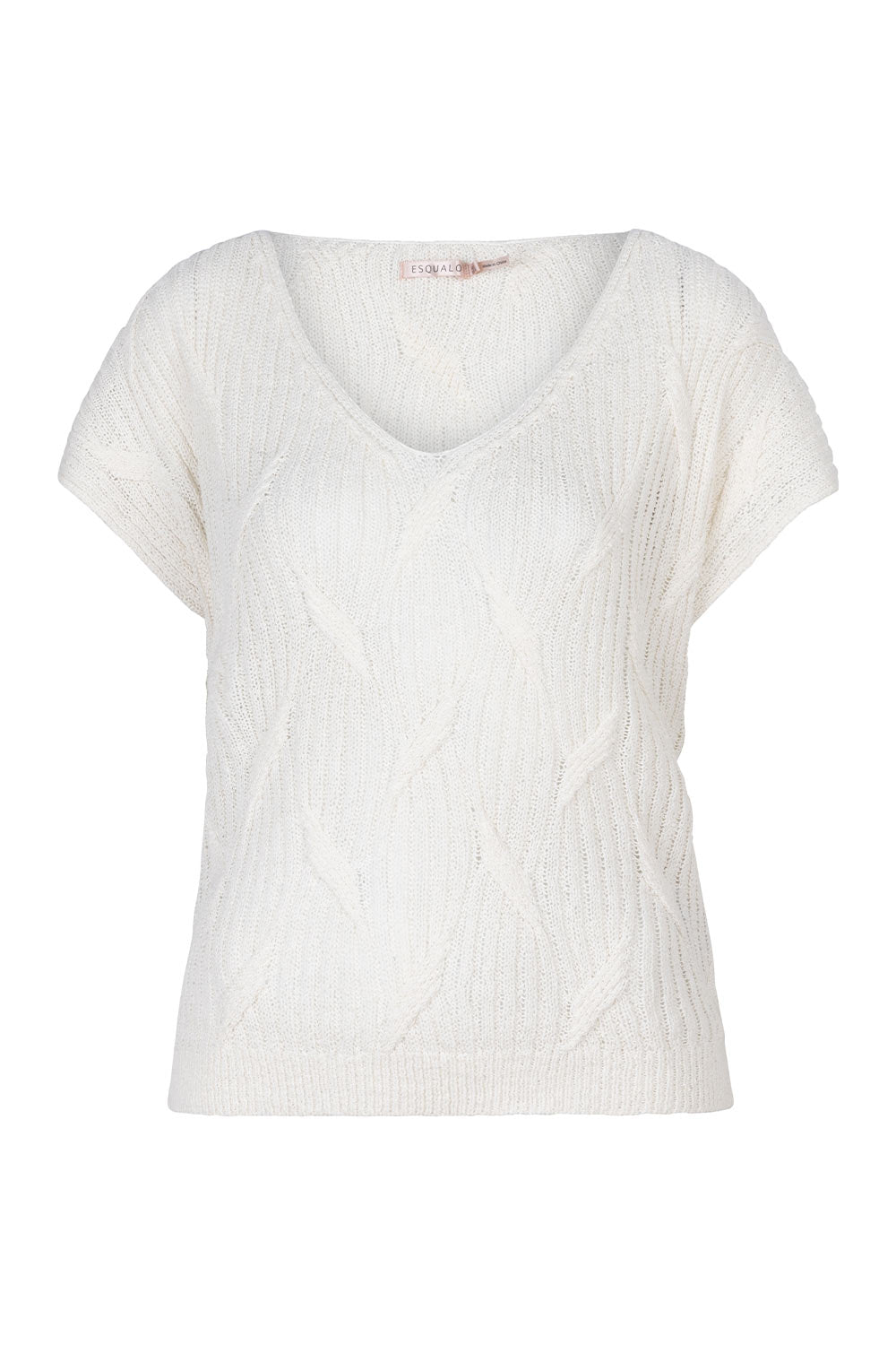 Esqualo (SP2427006) Short Sleeve Batwing V-Neck Sweater T-Shirt in Off White