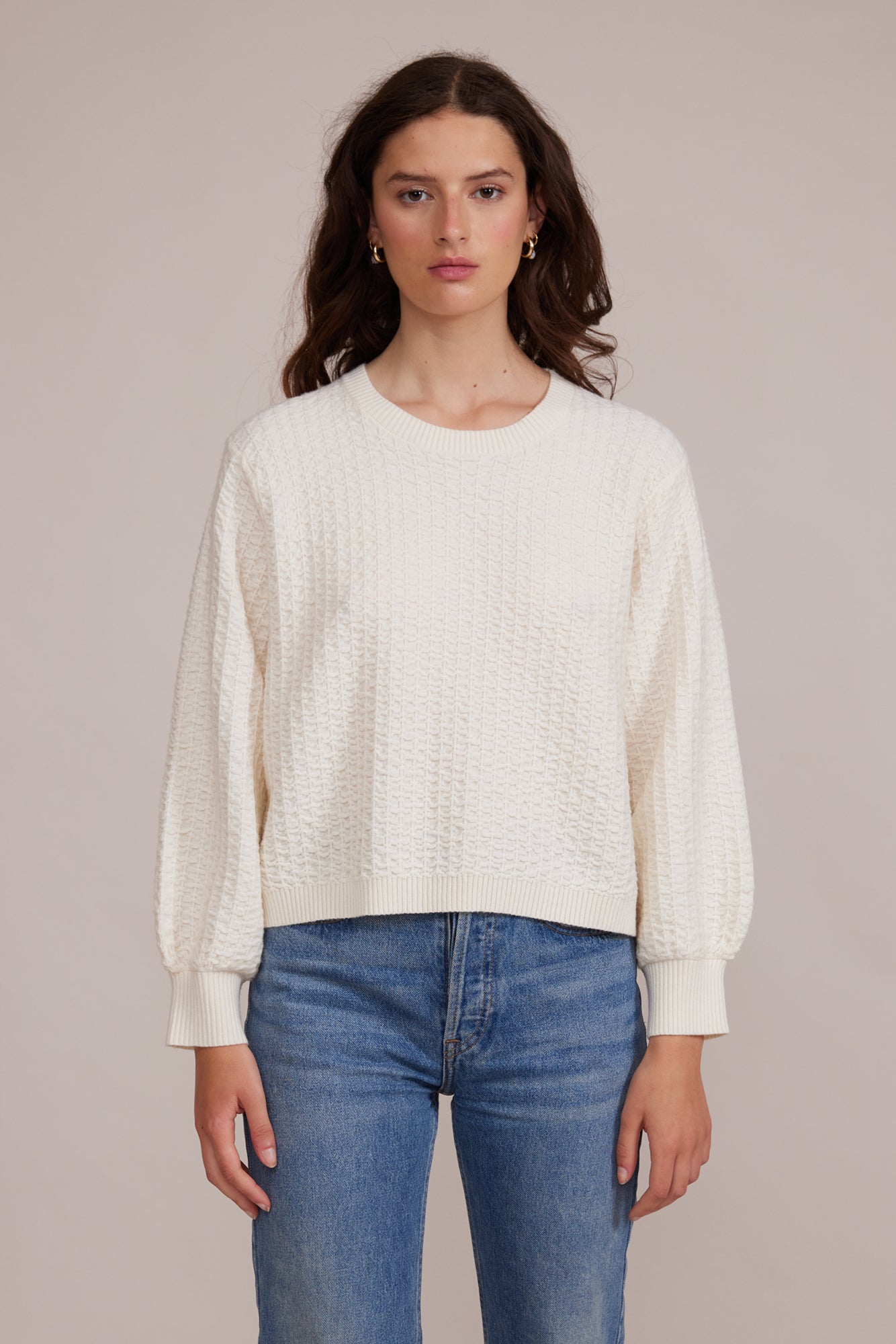 Lucy Paris (SW2953) Women's Long Sleeve Crew Neck Textured Percy Sweater in Cream