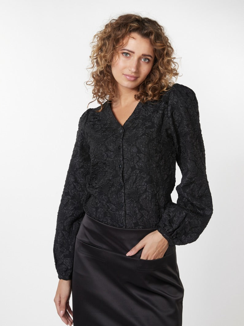 Women's Clothing ESQUALO (W2315726) Floral Jacquard Blouse in BLACK