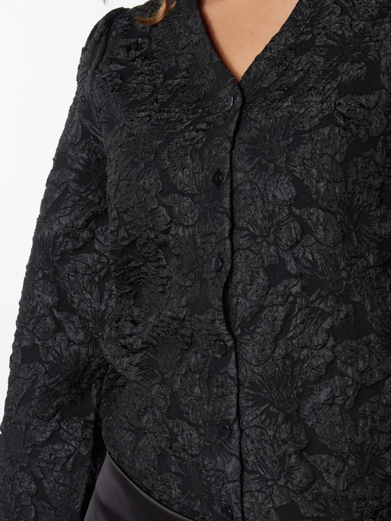 Women's Clothing ESQUALO (W2315726) Floral Jacquard Blouse in BLACK