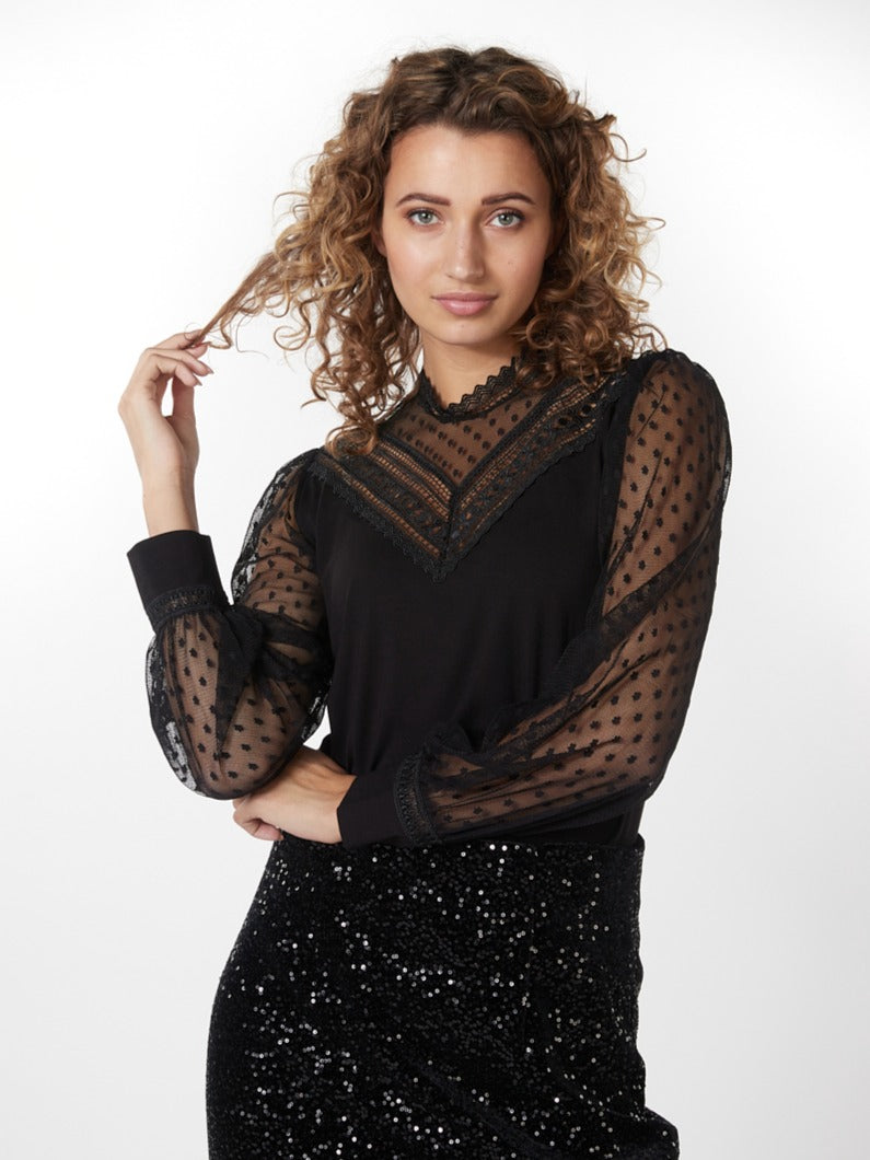 Women's Clothing ESQUALO (W2330729) Blouse with Mesh Detail in BLACK