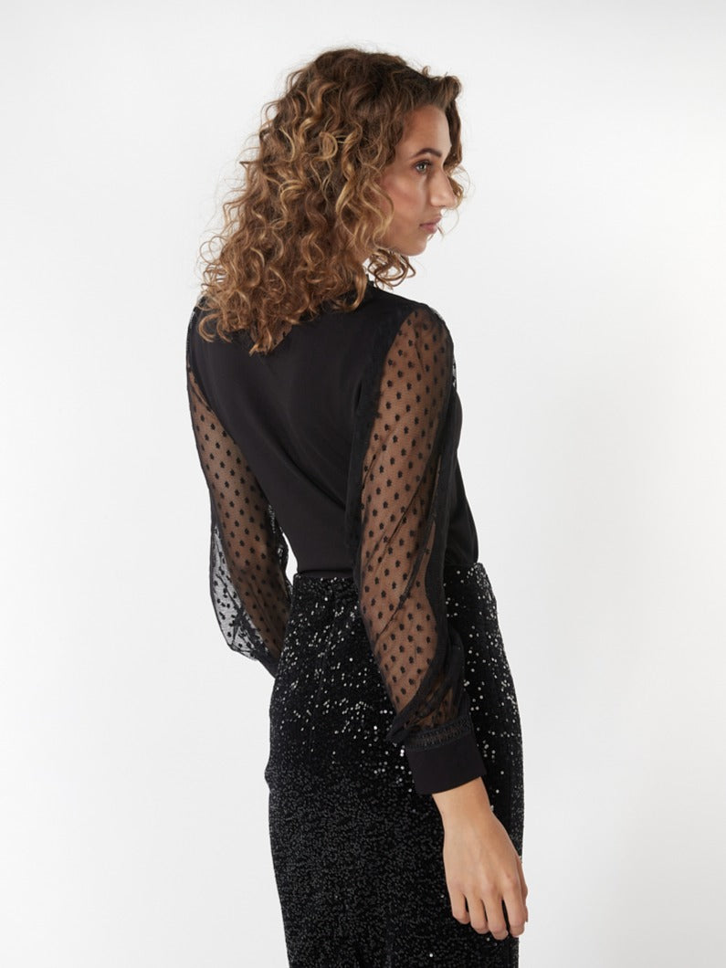 Women's Clothing ESQUALO (W2330729) Blouse with Mesh Detail in BLACK