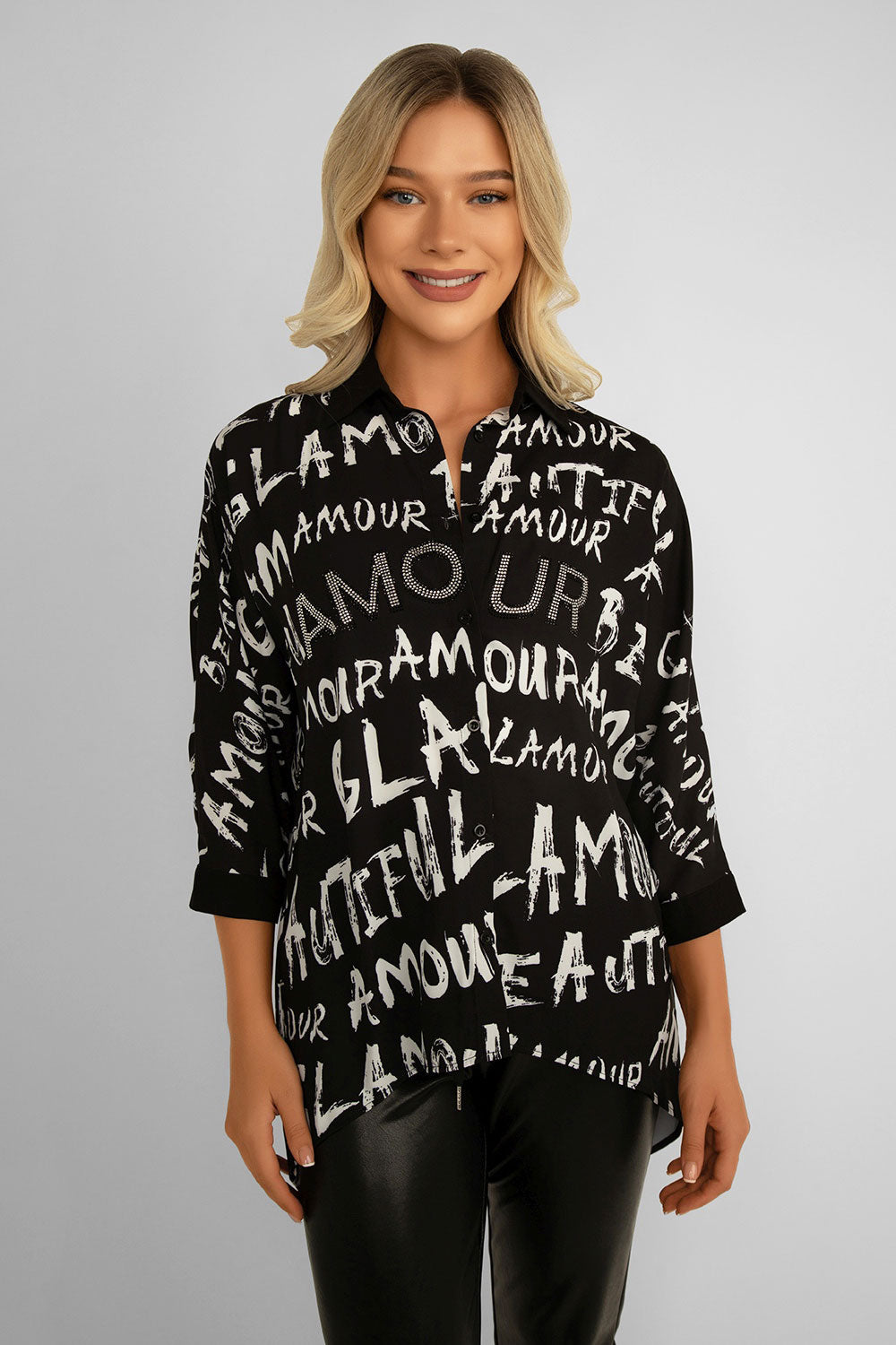 Women's Clothing FRANK LYMAN (233837U) 3/4 Sleeve Printed Blouse in BLACK