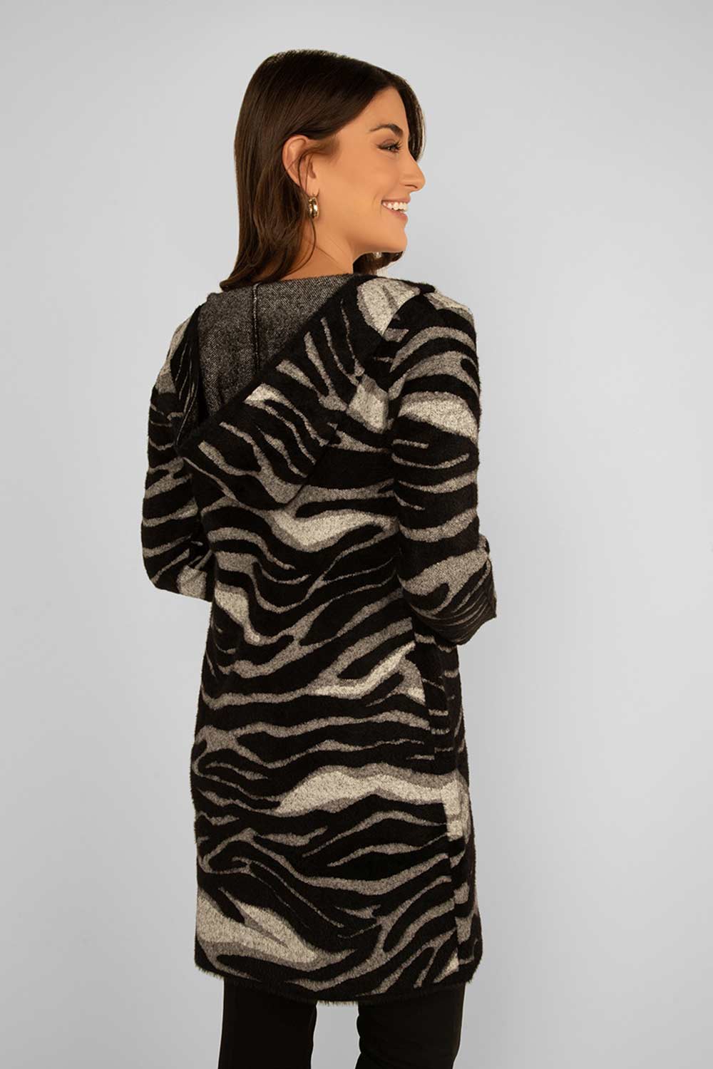 Women's Clothing FRANK LYMAN (233841U) Zebra Print Hooded Cardigan in BLACK/GREY