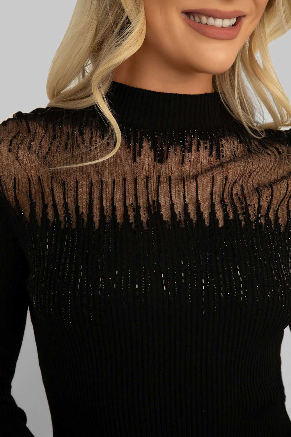 Women's Clothing FRANK LYMAN (233842U) Beaded Ribbed Sweater in BLACK