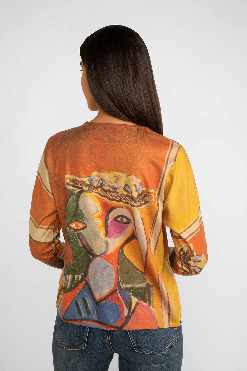 Women's Clothing CARRE NOIR (6524) Picasso Print Sweater in COGNAC