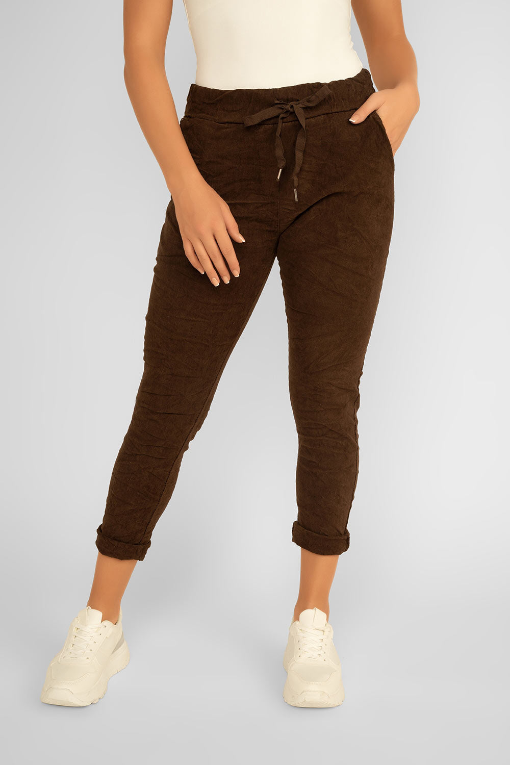 Women's Clothing ELISSIA (NF10440) Pull-On Mini Corduroy Pants in CHOCOLATE