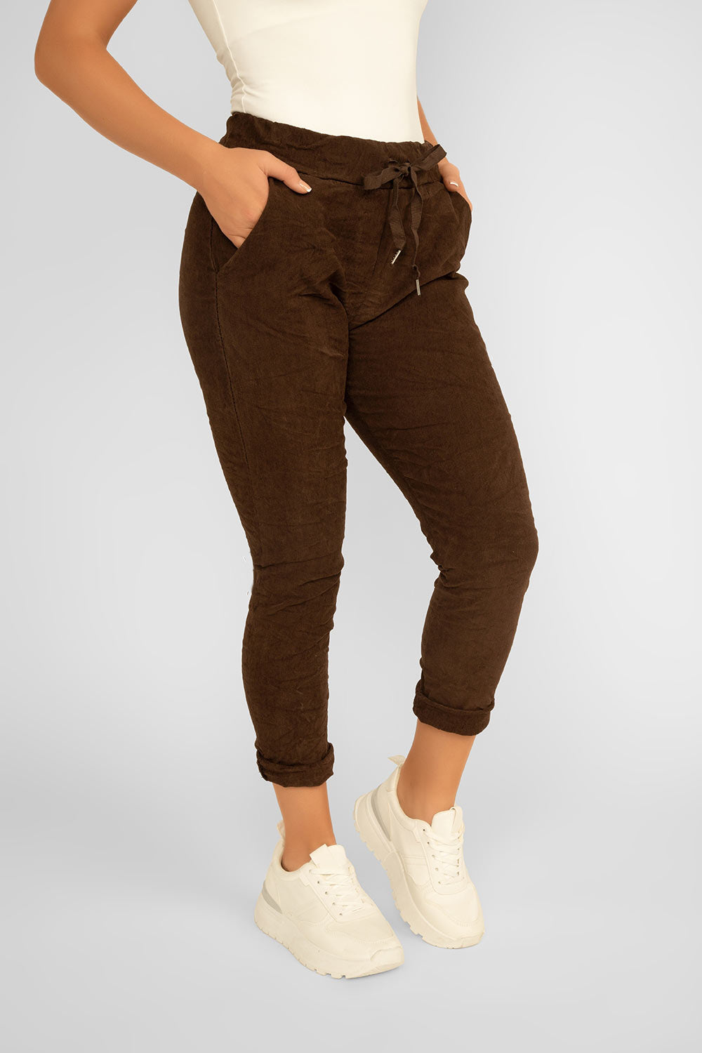 Women's Clothing ELISSIA (NF10440) Pull-On Mini Corduroy Pants in CHOCOLATE