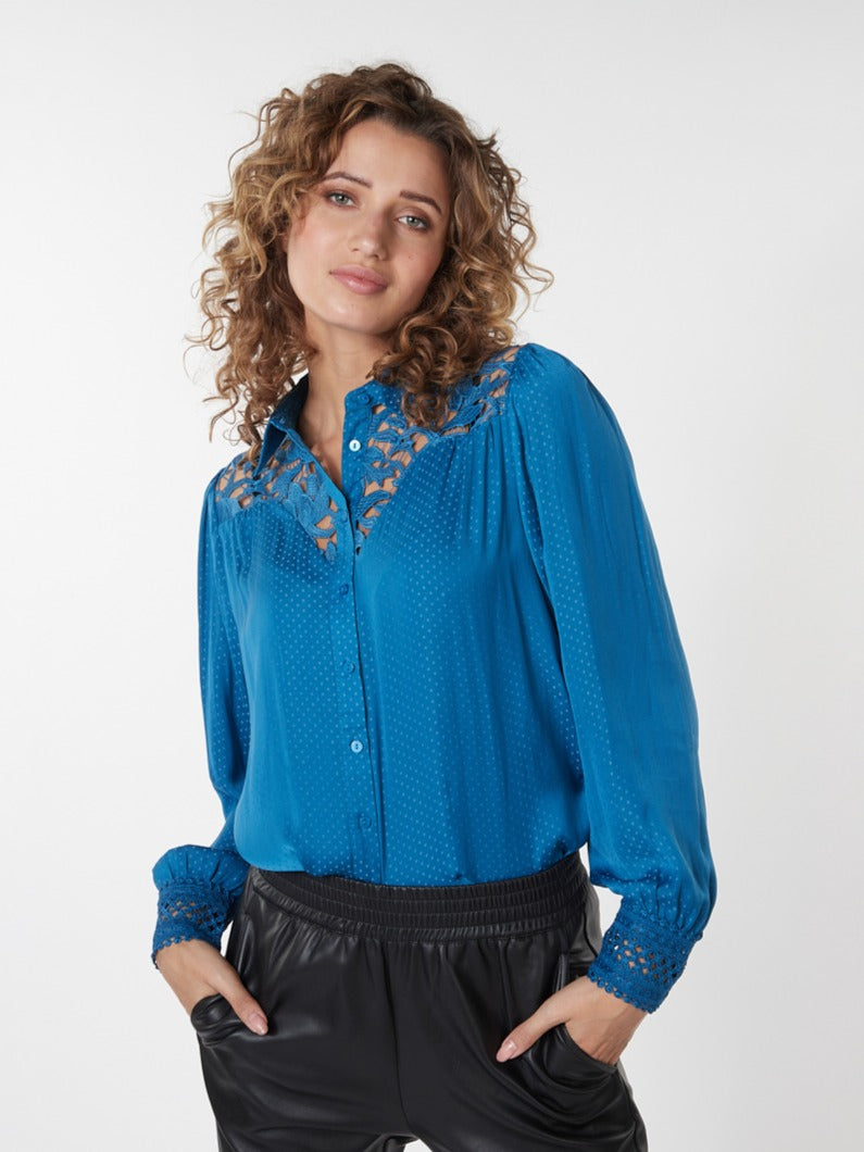 Women's Clothing ESQUALO (W2314732) Lace Jacquard Blouse in GALAXYBLUE